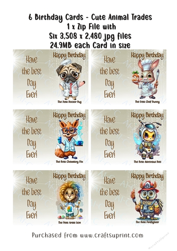 NCJP Set of 6 Birthday Cards - Animal Occupations - Pack 1