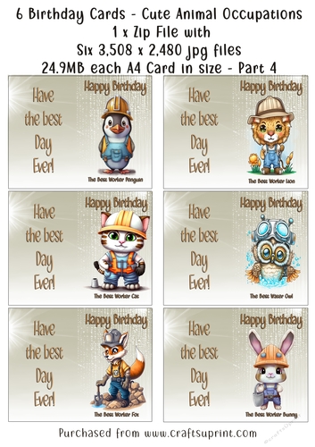 NCJP Set of 6 Birthday Cards - Animal Occupations - Pack 3