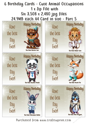 NCJP Set of 6 Birthday Cards - Animal Occupations - Pack 5