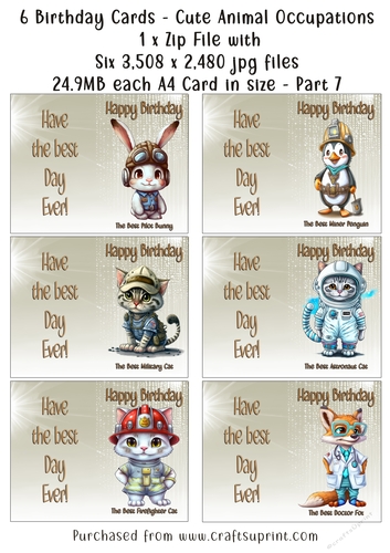 NCJP Set of 6 Birthday Cards - Animal Occupations - Pack 7