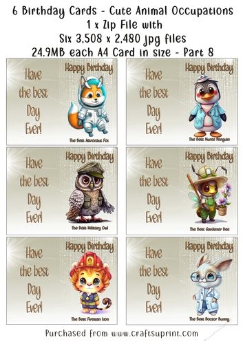 NCJP Set of 6 Birthday Cards - Animal Occupations - Pack 8