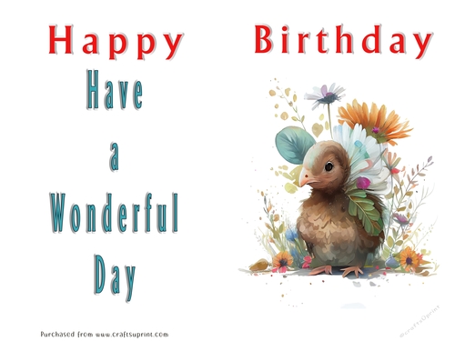 No Cut Just Print Birthday Card - Cute Watercolour Animals or Insects