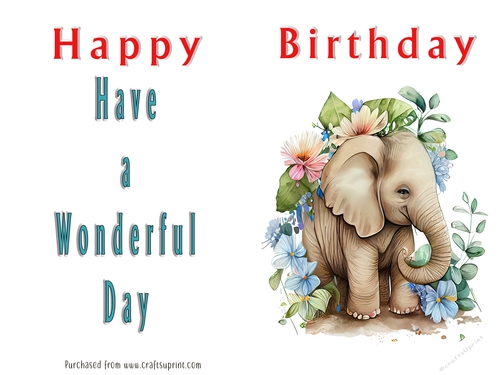 No Cut Just Print Birthday Card - Cute Watercolour Animals or Insects