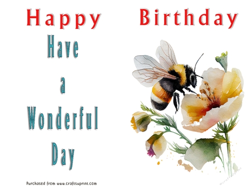 No Cut Just Print Birthday Card - Cute Watercolour Animals or Insects