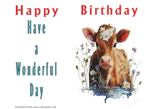 No Cut Just Print Birthday Card - Cute Watercolour Animals or Insects