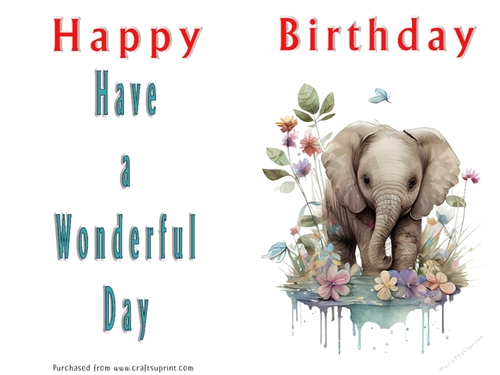 No Cut Just Print Birthday Card - Cute Watercolour Animals or Insects