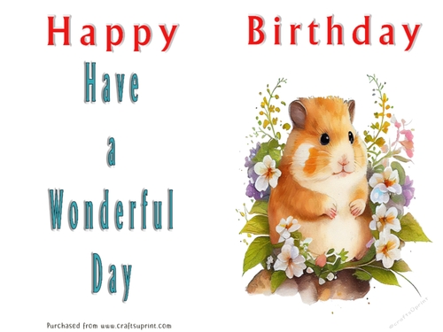 No Cut Just Print Birthday Card - Cute Watercolour Animals or Insects