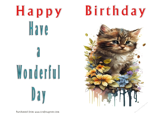No Cut Just Print Birthday Card - Cute Watercolour Animals or Insects