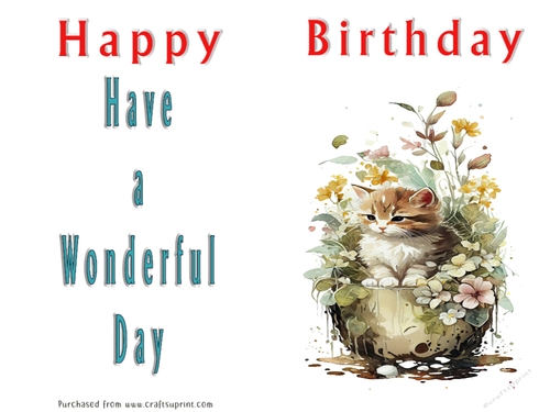 No Cut Just Print Birthday Card - Cute Watercolour Animals or Insects