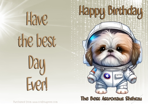 NCJP Birthday Card Animal Occupations - Astronaut Shih Tzu