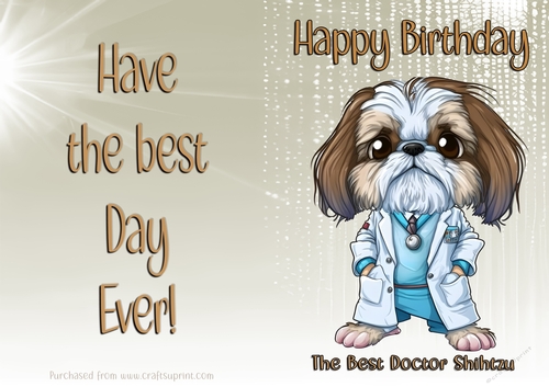 NCJP Birthday Card Animal Occupations - Doctor Shih Tzu