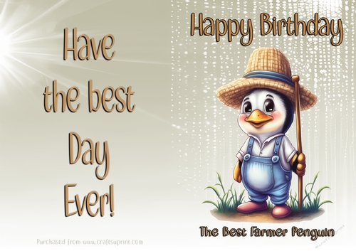 NCJP Birthday Card Animal Occupations - Farmer Penguin