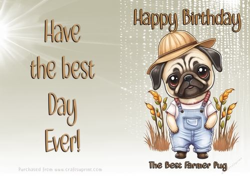 NCJP Birthday Card Animal Occupations - Farmer Pug