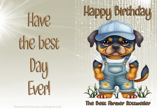 NCJP Birthday Card Animal Occupations - Farmer Rottweiler