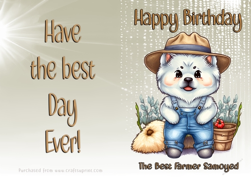 NCJP Birthday Card Animal Occupations - Farmer Samoyed