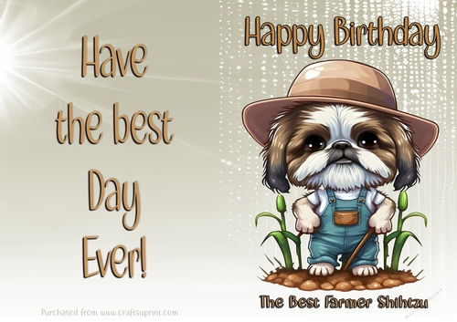 NCJP Birthday Card Animal Occupations - Farmer Shih Tzu