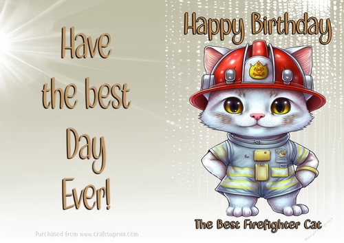NCJP Birthday Card Animal Occupations - Firefighter Cat