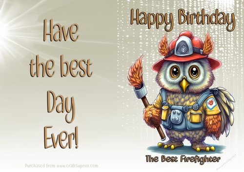 NCJP Birthday Card Animal Occupations - Firefighter Owl
