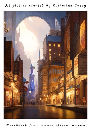 AI (artificial Intelligence) A4 Beautiful Picture of A Giant Moon shining  on a street