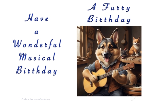 NCJP Doggy playing music Birthday Card - Alsatian Pup