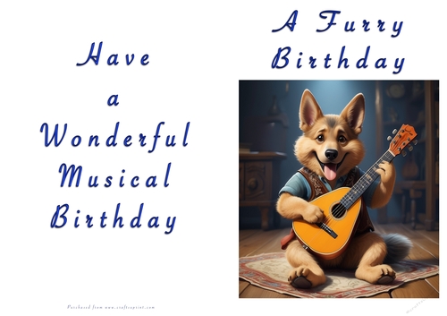 NCJP Doggy playing music Birthday Card - Alsatian Pup
