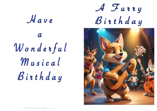 NCJP Doggy playing music Birthday Card - Alsatian Pup