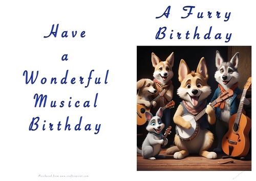 NCJP Doggy playing music Birthday Card - Alsatian Pup