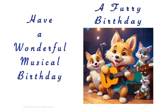 NCJP Doggy playing music Birthday Card - Alsatian Pup