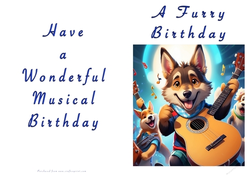 NCJP Doggy playing music Birthday Card - Alsatian Pup
