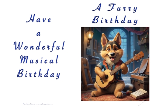NCJP Doggy playing music Birthday Card - Alsatian Pup