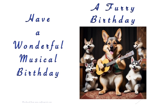 NCJP Doggy playing music Birthday Card - Alsatian Pup