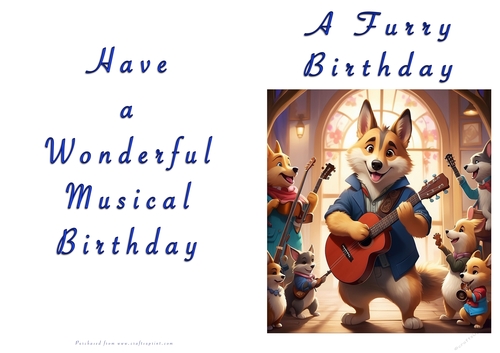 NCJP Doggy playing music Birthday Card - Alsatian Pup
