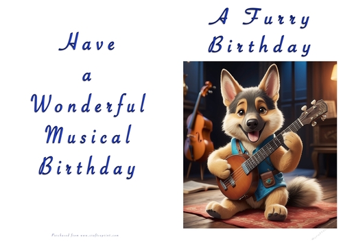 NCJP Doggy playing music Birthday Card - Alsatian Pup