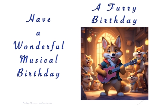 NCJP Doggy playing music Birthday Card - Alsatian Pup