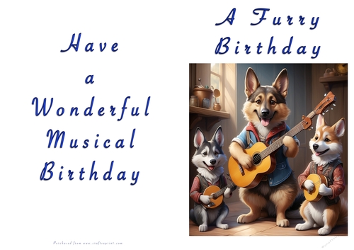 NCJP Doggy playing music Birthday Card - Alsatian Pup