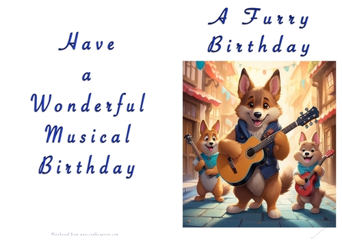 NCJP Doggy playing music Birthday Card - Alsatian Pup