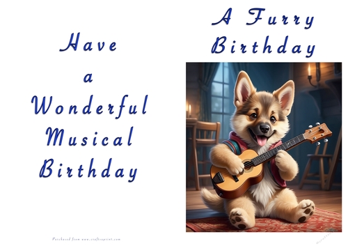 NCJP Doggy playing music Birthday Card - Alsatian Pup