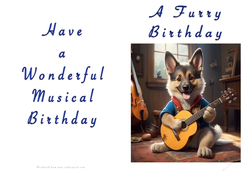 NCJP Doggy playing music Birthday Card - Alsatian Pup