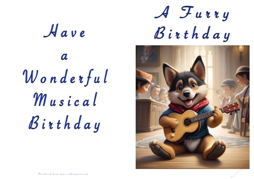 NCJP Doggy playing music Birthday Card - Alsatian Pup