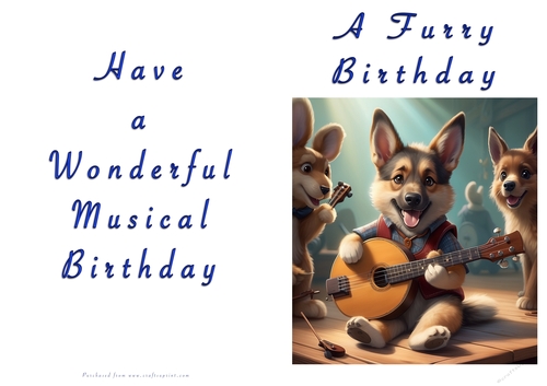 NCJP Doggy playing music Birthday Card - Alsatian Pup