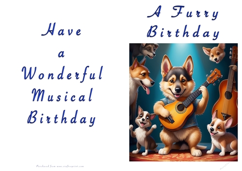 NCJP Doggy playing music Birthday Card - Alsatian Pup
