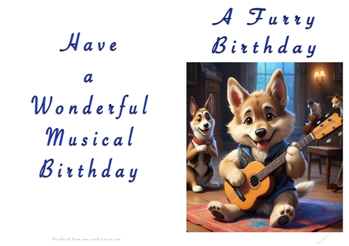 NCJP Doggy playing music Birthday Card - Alsatian Pup