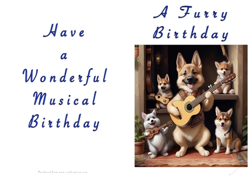 NCJP Doggy playing music Birthday Card - Alsatian Pup