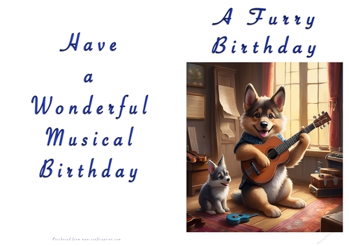 NCJP Doggy playing music Birthday Card - Alsatian Pup