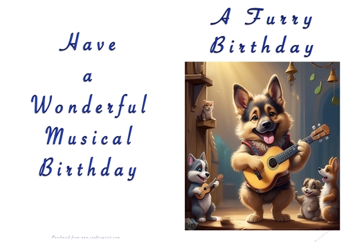 NCJP Doggy playing music Birthday Card - Alsatian Pup