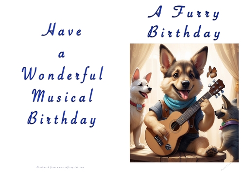 NCJP Doggy playing music Birthday Card - Alsatian Pup