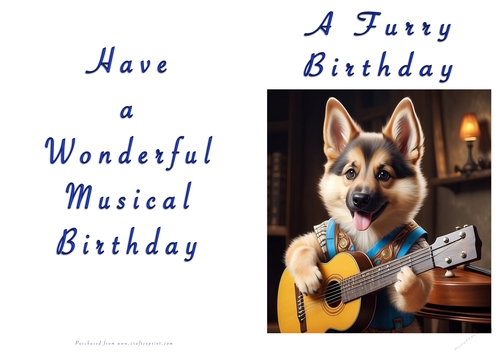 NCJP Doggy playing music Birthday Card - Alsatian Pup