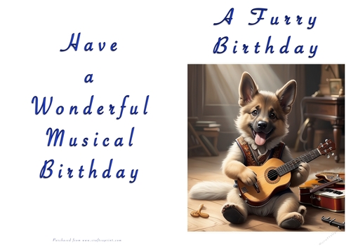 NCJP Doggy playing music Birthday Card - Alsatian Pup