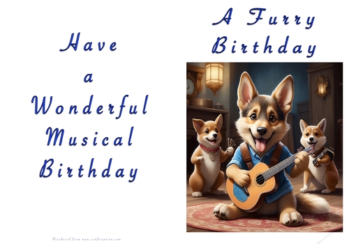 NCJP Doggy playing music Birthday Card - Alsatian Pup