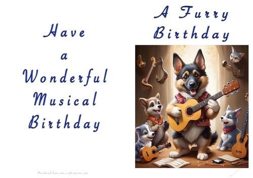 NCJP Doggy playing music Birthday Card - Alsatian Pup